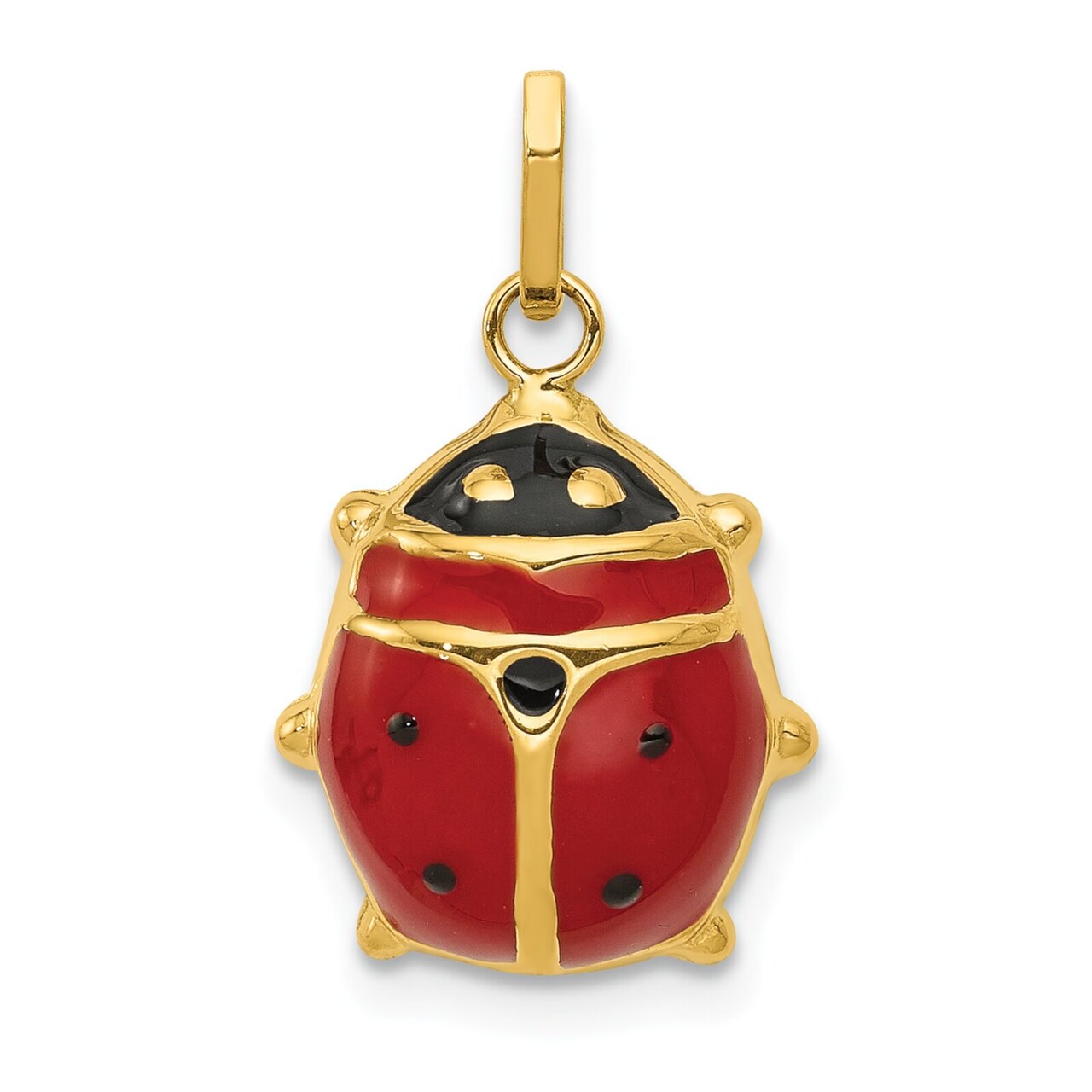14K Yellow Gold Enameled Ladybug Charm Insect Pendant Jewerly 19mm x 11mm